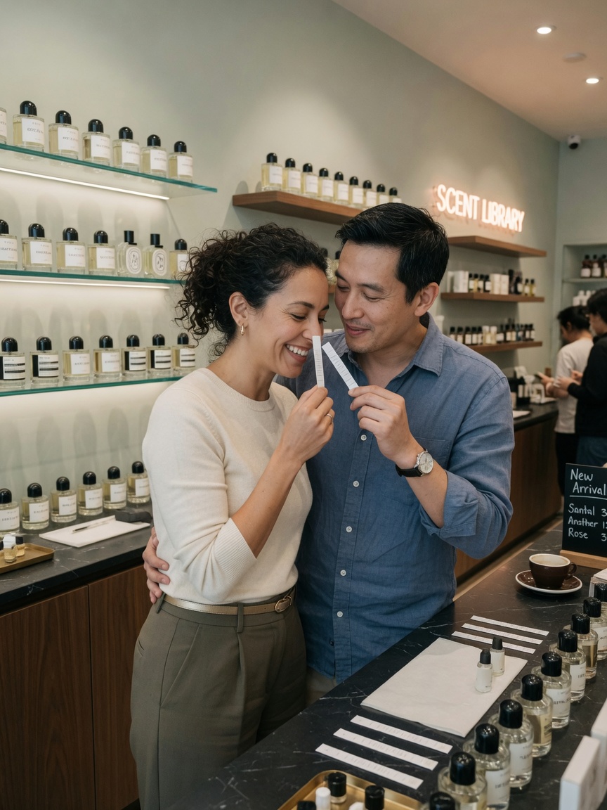 Couple browsing fragrances together